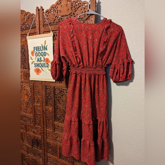 Max Studio Red XS Floral Midi Dress - Picture 3 of 6